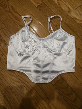SHEIN White Satin Cropped Bustier Top w Adjustable Strap, medium